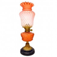 Double Burner Amber Glass Font Brass and Pottery Based Kerosene Light. Click for more information...