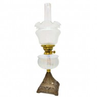 Double Burner Vaseline Glass Font Cast iron Based Kerosene Light. Click for more information...