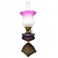 Double Burner Amethyst Glass Font Cast Iron Based Kerosene Light. Click for more information...