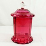 Ruby Glass Victorian Biscuit Barrel. Click for more information...