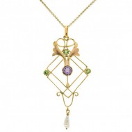Suffragette 9ct Gold  Pink Tourmaline Necklace. Click for more information...