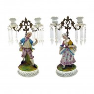 Pair of Lady and Gent Porcelain Candelabra Lustres. Click for more information...