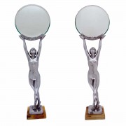 Pair of Art Deco Chrome Plated Lady Mirror Standing Beauty. Click for more information...