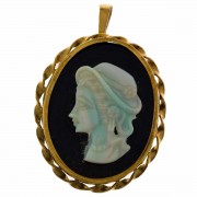 9CT Gold. Opal and Onyx. Cameo Pendant / Brooch. Click for more information...