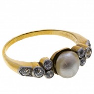 18ct Gold Art Deco Pearl and 8 Diamond Ring. Click for more information...