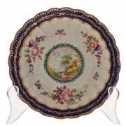 Dr Wall Worcester Saucer. Hand Painted Cottage and Flowers. Click for more information...