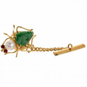 14k Gold Jade Pearl and Ruby Spider Tie Tack. Click for more information...
