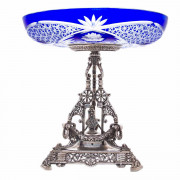 Silver. Plated. Blue Bohemian. Glass. Victorian. Centerpiece circa 1870. Philip. Click for more information...