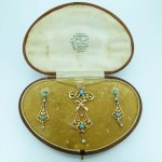 Art Nouveau Pearl & Turquoise Pendant Brooch & Hook Earring Set. Click for more information...