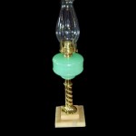 Kerosene Light Apple Green Art Glass Bowl, Brass & Alabaster Column. Click for more information...