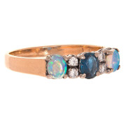 Mid Century. 9ct Gold. Blue Sapphire. 2 Opal. 4 Diamond. Click for more information...