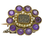Victorian. 12ct Gold. 10 Amethyst. Seed Pearl. Natural Crystal. Memorial Brooch. Click for more information...