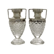 Pair of Sterling Silver Mounted Hobnail Crystal Vases. Click for more information...