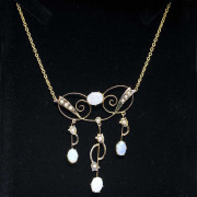 9ct Gold. Art Nouveau. Australian Opal. Seed Pearl. Necklace.. Click for more information...