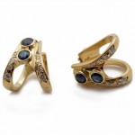 Mid Century Modernist. 18ct Yellow Gold Diamond Blue Sapphire Earrings. Click for more information...
