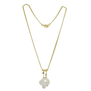Mid Century Modernist 18ct Gold Baroque Pearl 3 Diamonds Necklace. Click for more information...
