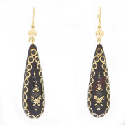 Pair of Victorian Double Sided Flower Foliage Pique Dangle Earrings. Click for more information...