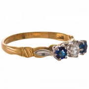 18ct Yellow Gold Platinum Ring 2 Blue Australian Sapphires and Diamond Ring. Click for more information...