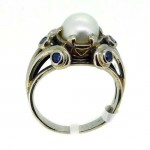 Art Deco 18ct White Gold Pearl & Six Blue Sapphires Ring. Click for more information...
