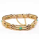 15ct Rose Gold 3 Turquoise 4 Diamond Gate Bracelet. Click for more information...