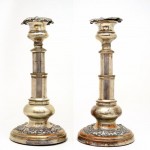 Pair of Old Sheffield Plate Telescopic Candle Sticks. Click for more information...