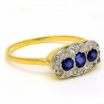 18ct Gold 3 Blue Ceylon Sapphires 16 Diamond Ring. Click for more information...