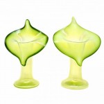 Pair of Hand Blown Vaseline Glass Jack In The Pulpit Vase. Click for more information...