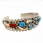 Navago Sterling Silver Turquoise and Coral Bracelet. Click for more information...
