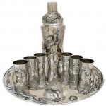 ZEEWO Chinese Sterling Silver Cocktail Shaker, Tray and Cup Set.. Click for more information...